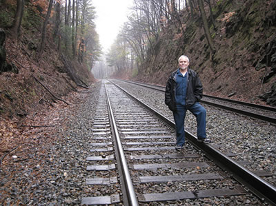 James on tracks near Camp Highland in 2009